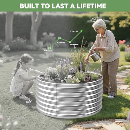 4 Pack Tall 2x2x1.5FT Round Raised Beds for Gardening, Corrugated Galvanized Steel Raised Garden Bed, Outdoor Metal Above Ground Garden Bed for Vegetables and Flowers