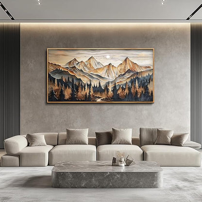 QIYILEXWART Wood Farmed Canvas Wall Art For Living Room Wall Decor For Bedroom Office Wall Decoration Mountain Landscape Painting Abstract Pictures Artwork Room Aesthetic Home Decor 20x40 In