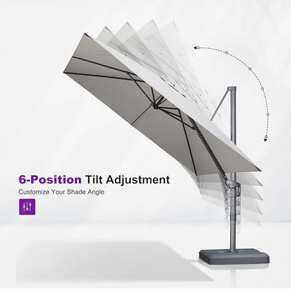 PURPLE LEAF 10 FT Cantilever Patio Umbrella Outdoor Aluminum Offset Square Umbrella with 3 Years Fade Resistance Recycled Fabric and 360-degree Rotation for Deck Pool Garden, Pebble Grey