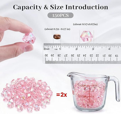 DomeStar Pink Fake Ice, 150PCS Acrylic Fake Diamonds, Plastic Crystals Gems, Vase Fillers DIY Craft Makeup Brush Rocks Wedding Party Table Centerpieces Scatter Decorations
