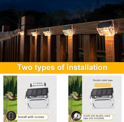 Qualdout Solar Outdoor Lights, 12 Pack Solar Fence Lights, Deck Lights Waterproof Solar Powered Outside Lighting for Step Railing Wall Pool Stair Yard Garden Patio Pool Decorations (Warm White)