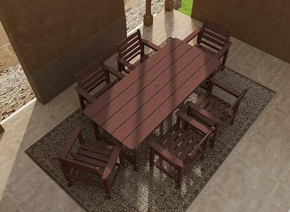 7-Piece Coffee HDPE Patio Table and Chairs Set, Weather Resistant Outdoor HDPE Dining Table Sets with Umbrella Hole for Lawn, Garden, Deck, Poolside, Balcony