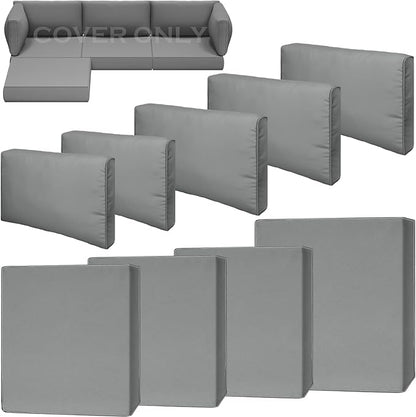 9 Piece Outdoor Patio Waterproof Cushion Covers, Fits 4-Seat Wicker Rattan Sectional Couch Chair Furniture Cover Replacement Set - Fade-Resistant Patio Cushion Covers with Zipper