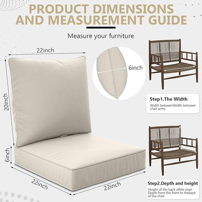 22" x 22" x 6" Outdoor Deep Seat Cushions Set - 4 Set Waterproof & Fade Resistant Patio Furniture Replacement Cushions, Non-Slip Outdoor Cushions Fit Loveseats, Couches, Chairs, and Sofas.