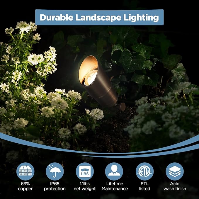 Gardencoin Solid Brass Outdoor Landscape Spotlight, 12V Low Voltage LED Spot Light Waterproof for Garden and Yard Uplighting, Bronze Heavy Duty Accent Lighting Fixture with 2700K MR16 Bulb, Single