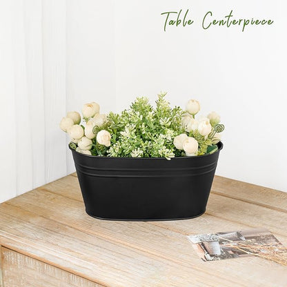 Dahey 10.5 Inch Metal Iron Hanging Flower Pots for Railing Fence Hanging Bucket Pots Countryside Style Window Flower Plant Holder with Detachable Hooks Home Decor,Black,3 Pcs