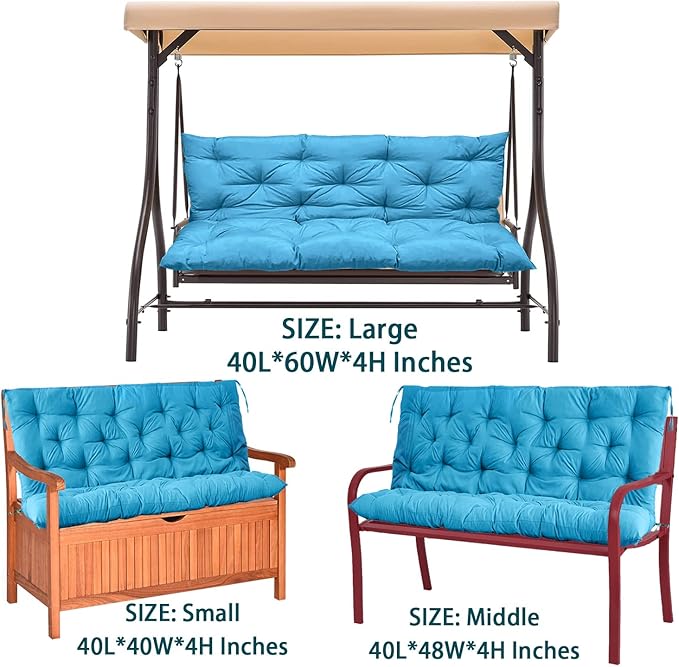 Swing Replacement Seat Cushions, 2-3 Seater Bench Cushions for Outdoor Furnitur with Backrest, Garden Recliner Seat Cushions Waterproof Sofa Pads (Sky Blue, 60x40in)