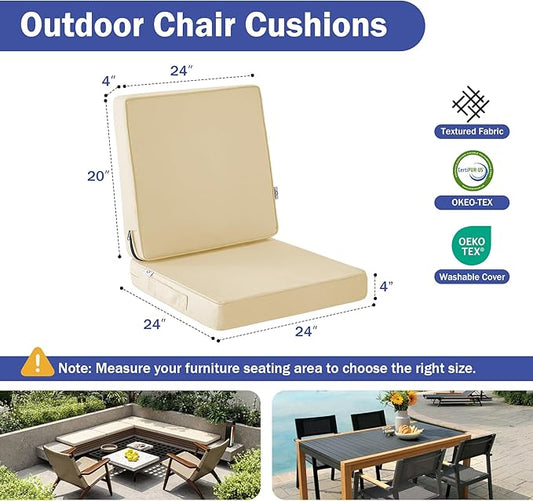 IPYNBAP Outdoor Cushions, Outdoor Chair Cushions 24x24x4 Inch, Cushions for Outdoor Furniture with Removable Cover, Waterproof & Fade Resistant Outdoor Seat Cushions for Patio, Lawn, Beige