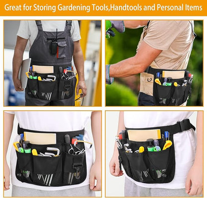 Gardening Tool Waist Bag Belt Heavy Duty Oxford Tool Apron with 7 Pockets of Different Sizes and Depth (Black)