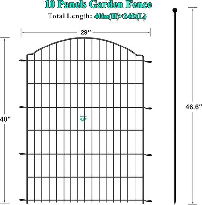 Decorative Garden Fences 40in x 24ft, 10 Pack Outdoor Fencing Animal Barrier Dog Border, Metal Wire Fence Panels for Garden Decor, Flower Bed Edging Borders for No Dig Patio Yard