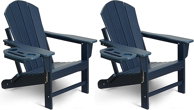 Adirondack Chair Set of 2, HDPE Folding Adirondack Chair with Multifunctional Cup Holder, Weather Resistant Fire Pit Chair for porches, patios, patios, poolsides, Decks.