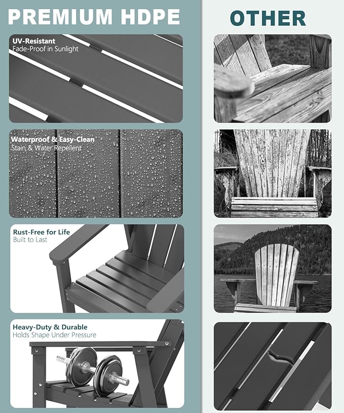 Adirondack Chair Set of 6, All Weather HDPE Fire Pit Chairs, Oversized Plastic Adirondack Chair for Outdoor, Balcony, Deck, Backyard, Patio, Garden, Poolside, Lawn Grey