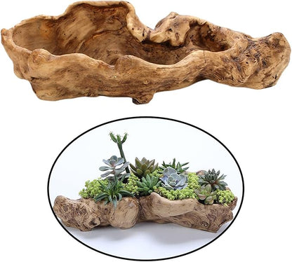 Driftwood Stump Log Resin Planter, Succulent Pot with Drainage Hole for Small Plants, Bonsai, Cactus, Indoor Outdoor Decor (Yellow)