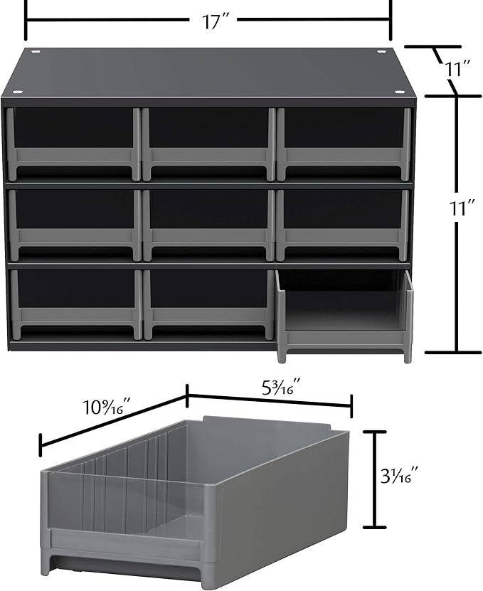Akro-Mils Steel Garage Storage Cabinet, Small Parts Organizer Metal Cabinet for Hardware, Nails, Screws, Bolts, Nuts, and More, 17" W x 11" D x 11" H, 9-Drawer, Gray Cabinet/Blue Drawers (19909)