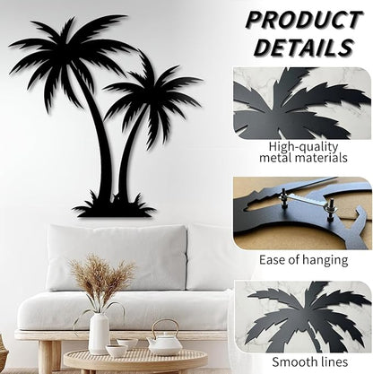 Metal Palm Tree Wall Decor,Large Tropical Palm Tree Outdoor Wall Art for Living Room,Outdoor Wall Decorations for House(80×78 cm/31"×31" in, Black)