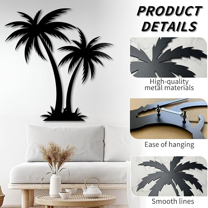 rumloch Metal Palm Tree Wall Decor,Large Tropical Palm Tree Outdoor Wall Art for Living Room,Outdoor Wall Decorations for House (39"×38",White)