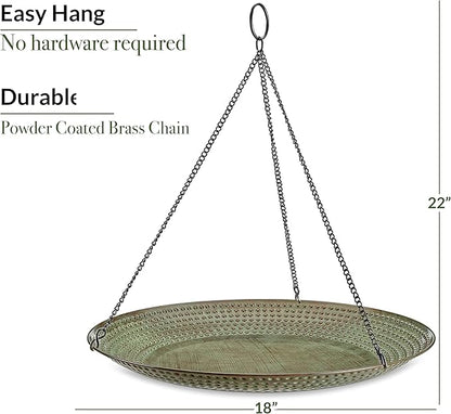 Good Directions Hanging Blue Verde Copper Bird Bath for Outside Backyard, Outdoor, Patio, Garden, Birdbath Feeder Gift for Bird Lovers Watchers, Large 18" Blue Verde Copper