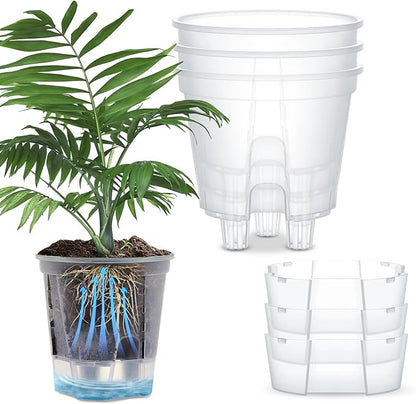 Wonderjune Self Watering Pots for Indoor Plants with Deep Reservoir and High Drainage Holes for Outdoor Plants and Flowers, Bare Root Planter(4.72'',Clear,3 Pcs)