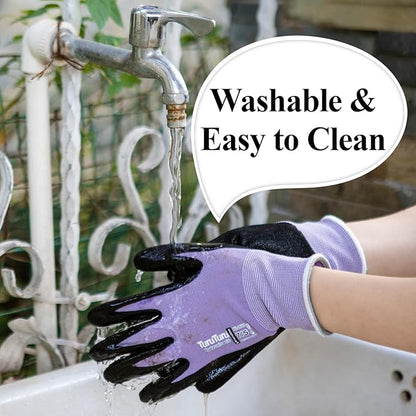 HandLove 6 Pairs Gardening Gloves for Women-Moisturizing Durable Work Gloves.Latex-free Sandy Nitrile Coated for Yard Garden,Touchscreen Friendly Protective Work with Grip,Medium,Pink&Green