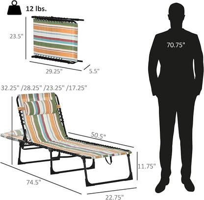 Outsunny Folding Chaise Lounge Chair, Patio Sun Tanning Chair, Outdoor Chaise Lounger with 4-Position Reclining Back, Breathable Mesh Seat for Beach, Poolside, Yard, Rainbow Striped
