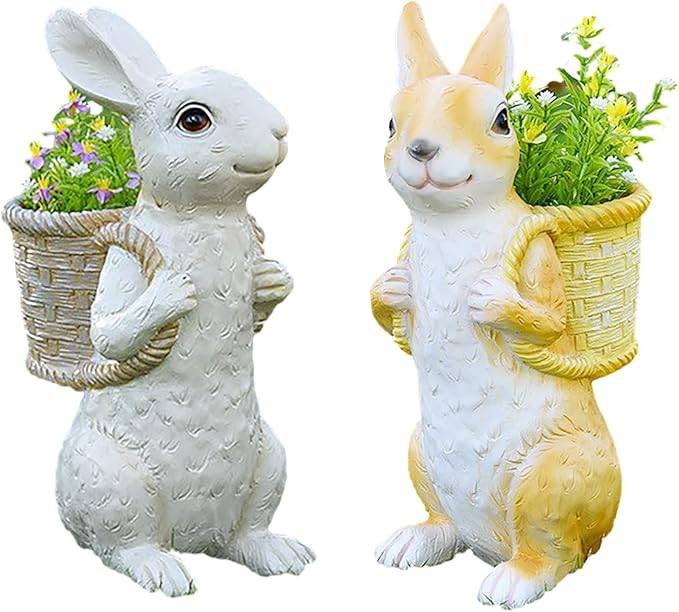 Wnvivi Resin Bunny Planter,Mini Rabbit Succulent Flower Pot,Cartoon Rabbit Flower Basket Planter Cactus Pot for Garden Balcony Easter Decor(White)
