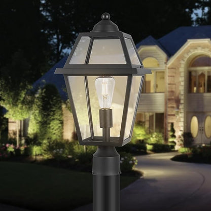 Large Outdoor Post Light Fixture, Colonial Exterior Pillar Lantern with Black Finish & Clear Glass, Vintage Pier Mount Pole Light Lamp for Garden, Backyard, Courtyard, Patio, Pathway, Walkway