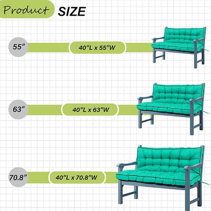 Swing Replacement Cushions with Backrest, 2 or 3 Seater Waterproof Non-Slip Overstuffed Swing Pad, Indoor/Outdoor Bench Cushion for Porch Chair Swing Garden Furniture (Lake Blue, 40 * 70.8in)