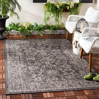 SAFAVIEH Washable Rug Outdoor Courtyard Collection - 4' x 5'7", Black & Ivory, Non-Shedding & Easy Cleaning, Ideal for Patio, Backyard, Mudroom (CY8680-36621)