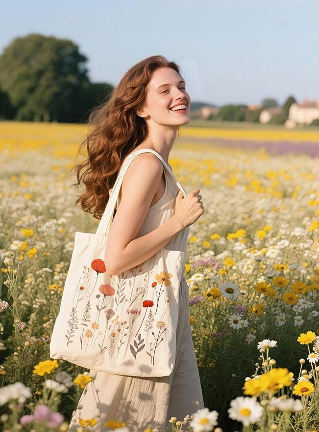 Canvas Tote Bag with Aesthetic Prints, Cute Tote Bag for Women Girls with Wide Strap, Gifts for Cat Book Lovers