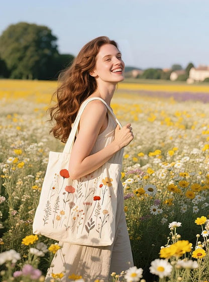 METALPHA Aesthetic Tote Bag for Women Girls - Resuable Double-Sided Printed Canvas Tote Bag with Snap Closure and Pocket
