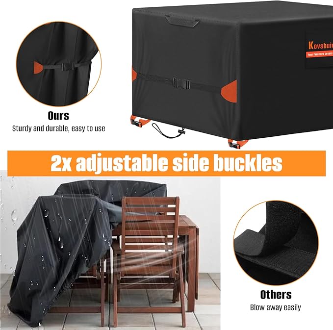 42"L x 42"W x 28"H Patio Table Cover, 42 Inch Square Patio Table Cover for Outdoor Furniture Waterproof, Heavy Duty Protective Covers Fit Square Tabletop, Windproof Buckle Straps, 600D Oxford
