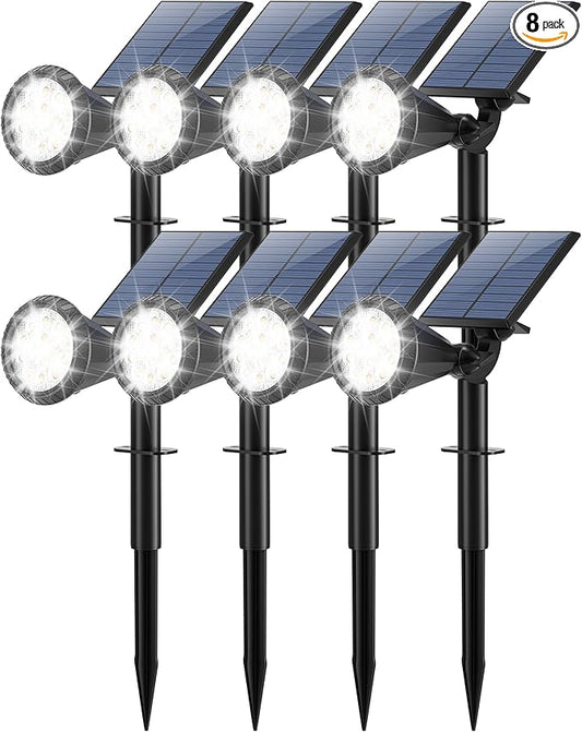 Tadyreal Solar Lights Outdoor Waterproof IP65 180° Adjustable Solar Powered Landscape Spot Lights for Yard 4 Lighting Modes Spotlights for Pathway Garden Outside Wall Pool Porch (8 Pack, Cool White)