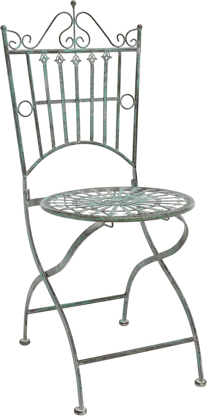 SAFAVIEH Outdoor Collection Belen Victorian Antique Dark Green Wrought Iron 3-Piece Bistro Set