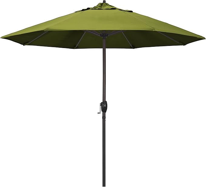 California Umbrella 9' Round Aluminum Outdoor Deck, Pool or Patio Umbrella, Crank Lift, Auto Tilt, Bronze Pole, Kiwi Olefin
