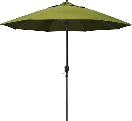 California Umbrella 9' Round Aluminum Outdoor Deck, Pool or Patio Umbrella, Crank Lift, Auto Tilt, Bronze Pole, Kiwi Olefin