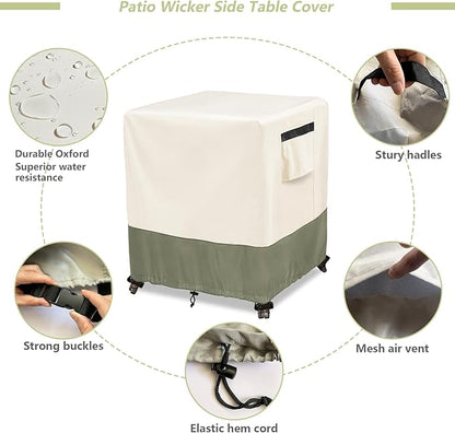 Outdoor Ottoman Cover 32 W x 32 D x 18 H inches,600D Heavy Duty Waterproof Patio Ottoman Cover,Patio End Table Covers