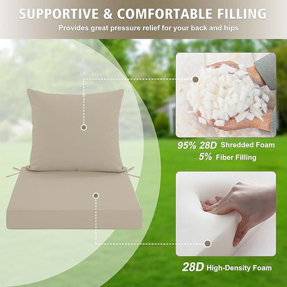 Outdoor Cushions for Patio Furniture, Waterproof Outdoor Chair Cushion w/Fade-Resistant, Removable & Machine-Washable Cover, 22x22 Inch, Deep Seat Sofa/Couch Pad Replacement – Set of 2, Cream