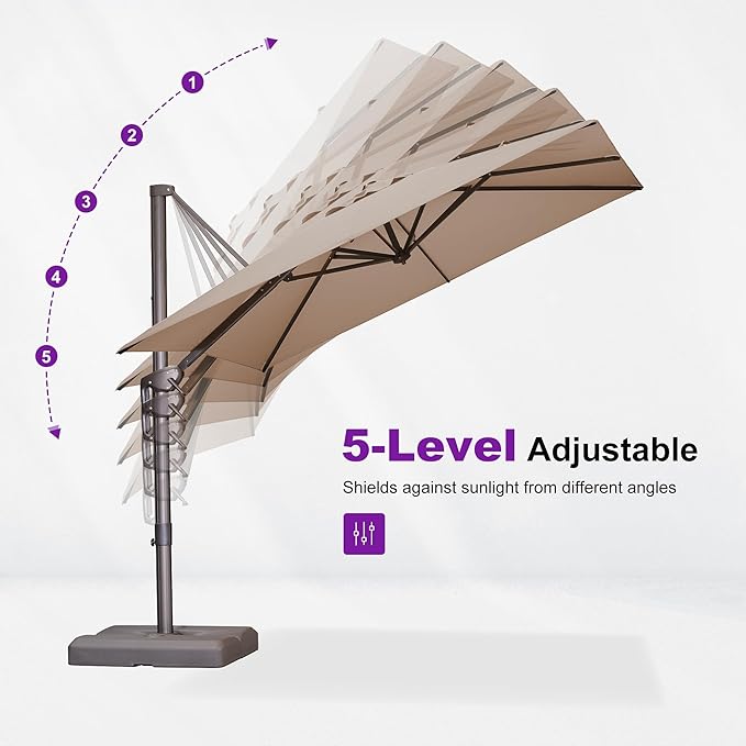 PURPLE LEAF 10X10Ft Patio Cantilever Umbrella with Base Included Square Outdoor Umbrella with 360° Rotation and Aluminum Offset Hanging for Garden Backyard Pool, Taupe