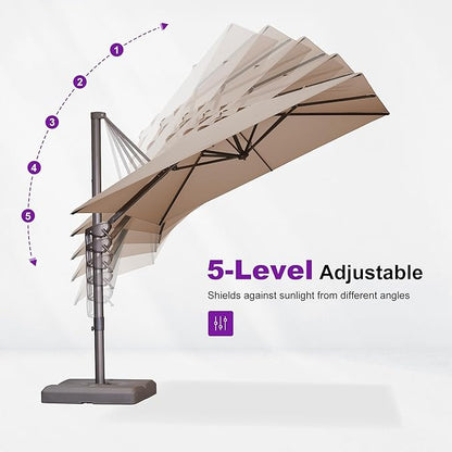 PURPLE LEAF 10X10Ft Patio Cantilever Umbrella with Base Included Square Outdoor Umbrella with 360° Rotation and Aluminum Offset Hanging for Garden Backyard Pool, Taupe