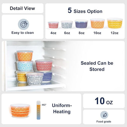 Selamica Ceramic Ramekins with Lids, 10 OZ Creme Brulee Ramekins with Covers Oven Safe, Custard Cups Small Baking Bowls for Souffle, Pudding, Onion Soup, Dips, Set of 6, Assorted Colors