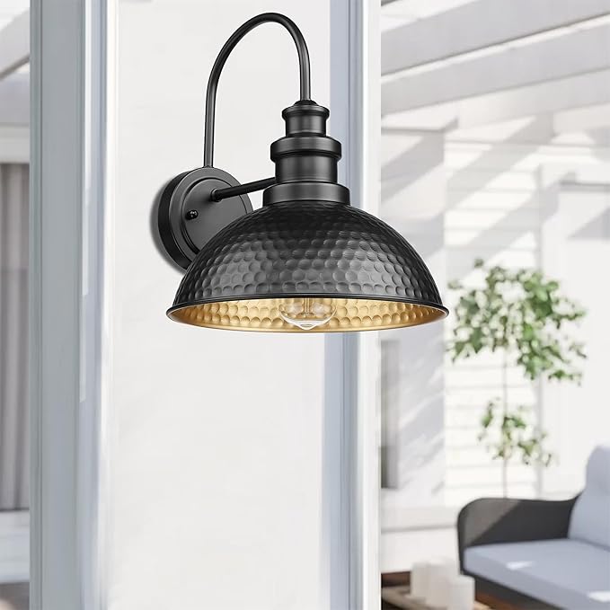 Casia Outdoor Farmhouse Barn Lights, Anti-Rust Outdoor Wall Sconce, Exterior Wall Lights, Front Door Mounted Lighting Fixture,Vintage Outside Lighting for Porch,Garage,Patio (Black, 2 Pack)