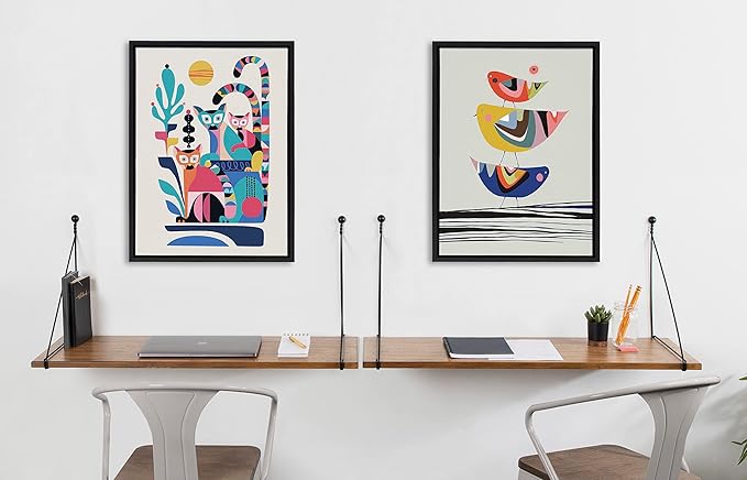 Kate and Laurel Sylvie The Family Tree Framed Canvas Wall Art by Rachel Lee of My Dream Wall, 18x24 Black, Colorful Animal Art for Wall