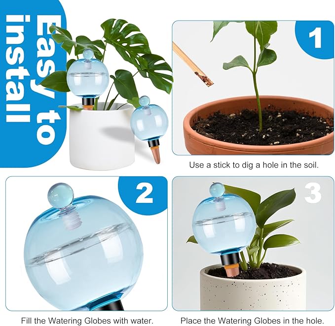 2 Pack Self Watering Globes 17oz Large Plant Watering Globes Top Fill, Self Water Planter Insert Indoor/Outdoor Plastic Water Bulbs Slow Release Terracotta for Plants, Blue