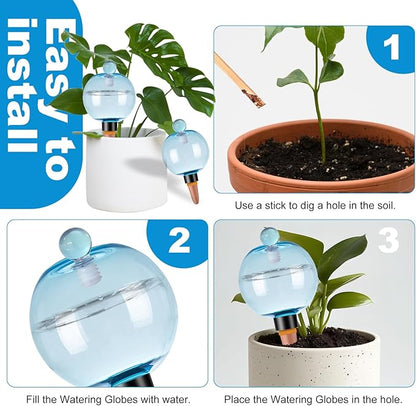 2 Pack Self Watering Globes 17oz Large Plant Watering Globes Top Fill, Self Water Planter Insert Indoor/Outdoor Plastic Water Bulbs Slow Release Terracotta for Plants, Blue