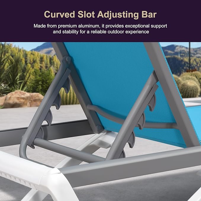 PURPLE LEAF Patio Chaise Lounge Chair Set of 3 Outside Aluminum Plastic Stackable Tanning Chairs for Pool Sunbathing Beach Deck Outdoor Lounger, Turquoise Blue