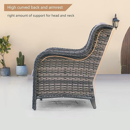HUMMUH 6 Pieces Patio Furniture Set with Fire Pit Table High Back Outdoor Conversation Set Wicker Patio Couch Outdoor Chairs Ottomans for Balcony Garden,Lawn,Deck