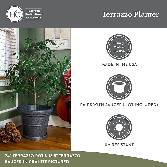 The HC Companies Terrazzo Large Round Plastic Plant Pot w/Rolled Rim - Lightweight & UV Resistant Gardening Pot for Herbs & More - Outdoor & Indoor Plant Pots w/Drainage (20” Clay)