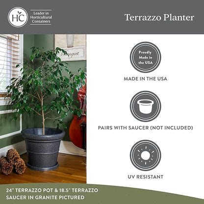 The HC Companies Terrazzo Large Round Plastic Plant Pot w/Rolled Rim - Lightweight & UV Resistant Gardening Pot for Herbs & More - Outdoor & Indoor Plant Pots w/Drainage (20” Clay)