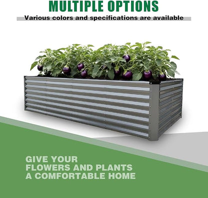 GrowHaus 8x4x2FT Galvanized Raised Garden Bed, Planter Boxes Outdoor Large Metal Garden Beds for Planting Vegetables Flowers Herbs Rectangle Silver