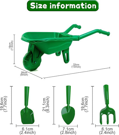 Duckura Kids Wheelbarrow Set - Gardening Tools for Kids with Shovel, Rake, Trowel, Outdoor Yard Lawn Digging Weed Toys, Easter Birthday Gifts for Boys Girls Age 2 3+Years Old(Green B)